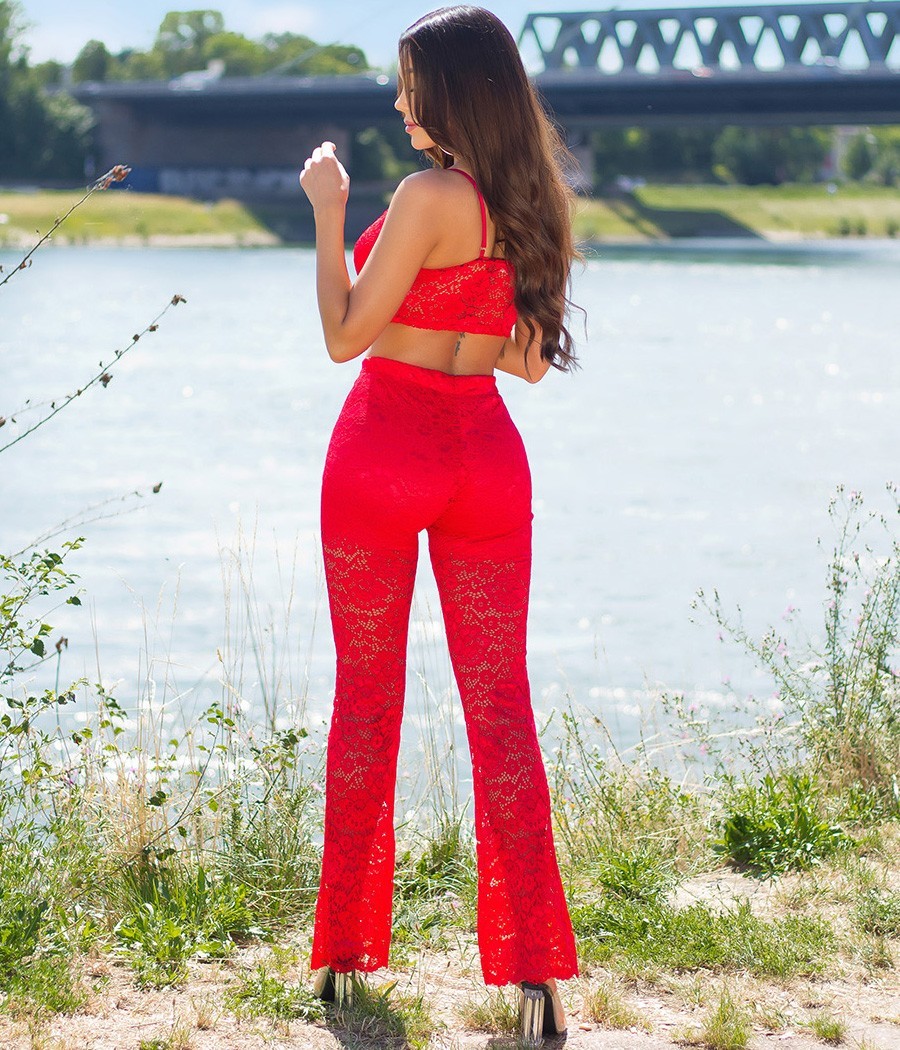 Ensemble 2 pièces pantalon et crop-top en dentelle